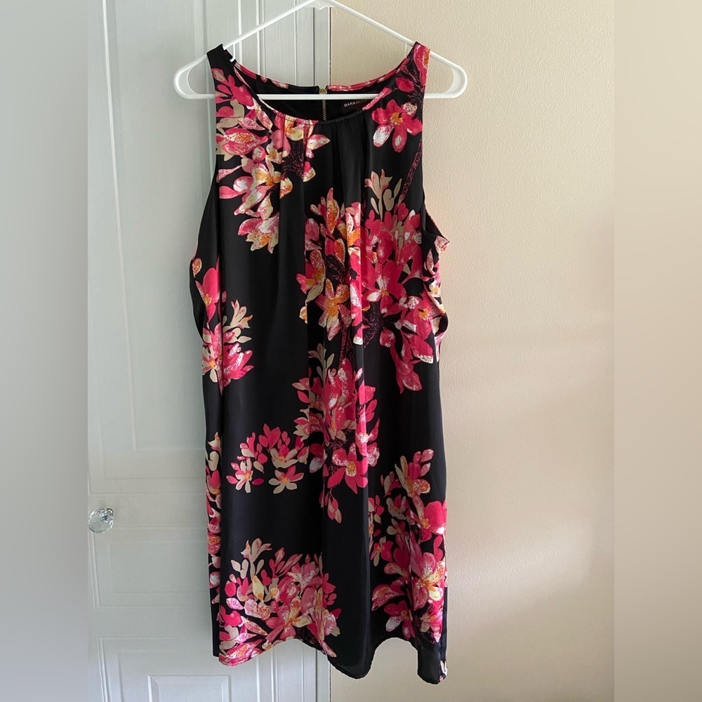 Sleeveless floral black‎ and pink dress Dana Buchman XL